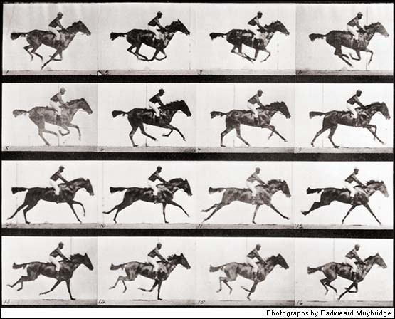 Homem e cavalo pulando, de &39;Animals in Motion&39; por Muybridge