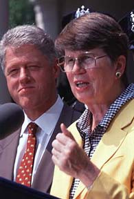 Photo of President Clinton and Janet Reno by Dirck Halstead